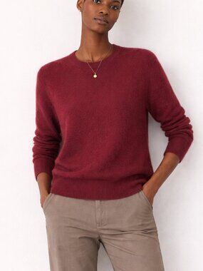 Studio Nicholson Shoto Knit Cashmere Blend Crewneck Sweater Berry 2